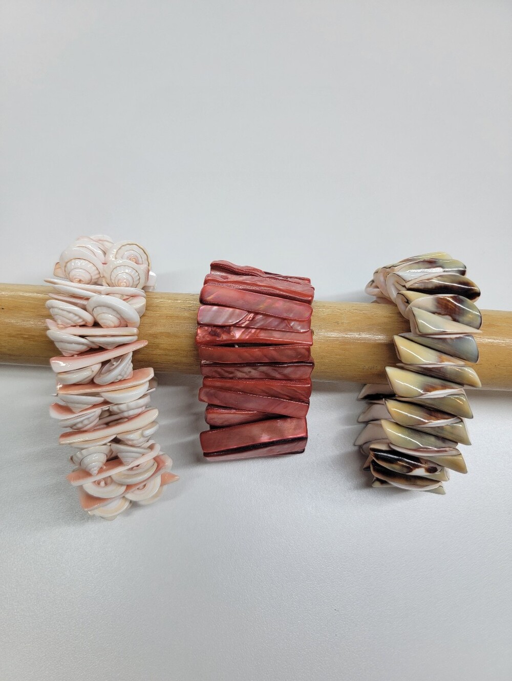 Set Of 3 Vintage Shell Stretch Bracelets From Kyrgystan